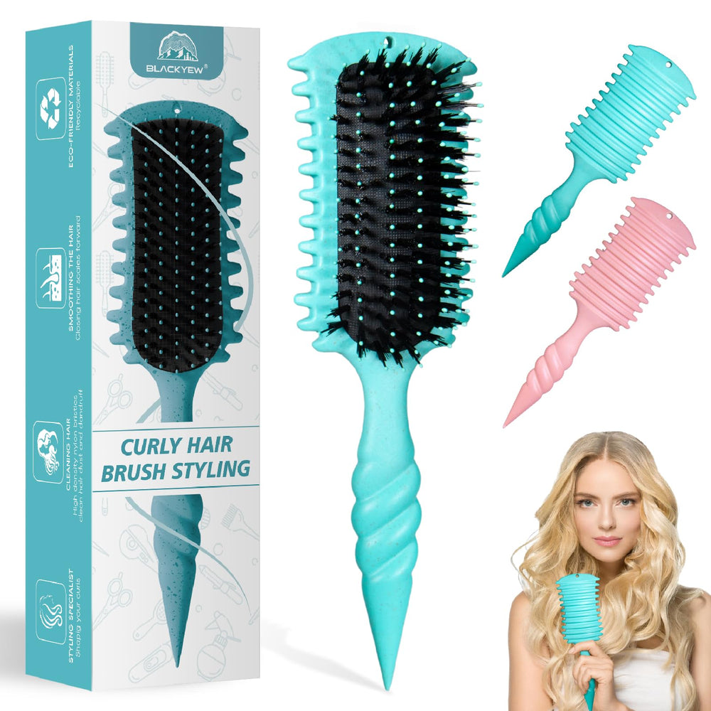 BLACKYEW curly hair brush with ergonomic teal handle for comfortable styling