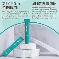 BLDG ACTIVE lipbalm-ceramides-peptides closeup demonstrates barrier-supporting formula for comfort.
