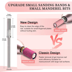 BLESWIN mini sanding bands on a drill mandrel for cuticle-safe precision.