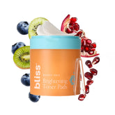 Bliss Bright Idea toner pad packaging highlights portable brightening solution for on-the-go skincare.