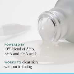 Close-up of Bliss Clear Genius overnight liquid peel bottle showing fragrance-free formula
