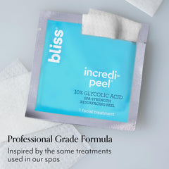 Bliss Incredi-Peel before-after concept suggesting brighter tone.