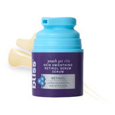 Bliss Retinol Serum bottle close-up, fragrance-free anti-aging formula for smoother skin.