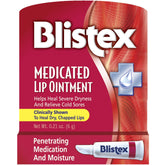 Blistex medicated lip ointment tube closeup showing creamy texture for soothing lip care.