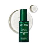 BLITHE Targeted Pore Serum bottle pump demonstrates easy application and oil-control benefits