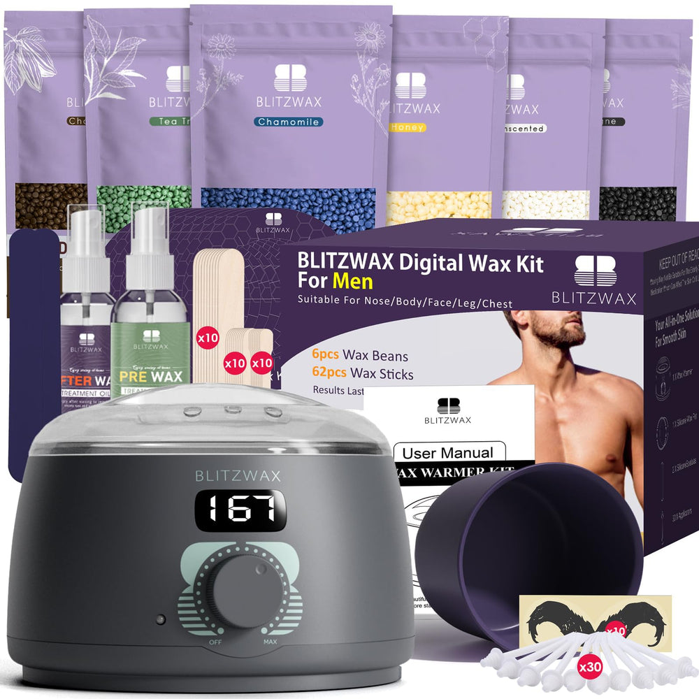 BLITZWAX back-and-nose-waxing-kit-hero image shows stylish at-home grooming.