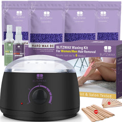 BLITZWAX Brazilian waxing kit face image shows beginner-friendly setup for precise touchups