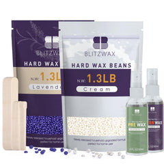 BLITZWAX Lavender-Cream hard wax beads kit for at-home spa sessions and efficient removal