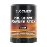 Blocmen Derma Pre Shave Powder Stick closeup showing fine powder for sensitive skin.