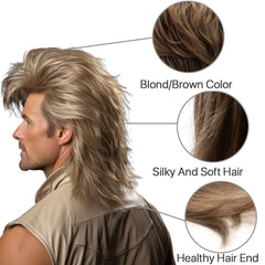 Blonde Mullet Wig packaging shows easy storage and care
