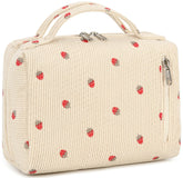 Bluboon makeup bag front view in strawberry corduroy beige for everyday organization