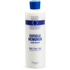 Blue Cross cuticle remover liquid bottle pour shows quick softening for smooth nails