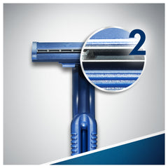 Blue II blade closeup highlights comfortable shave with Gillette Comfort Blades