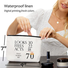 Blue Leaves 70th Unicorn makeup bag zipper close with silver puller offers easy-access storage.
