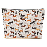 Blue Leaves cute horse makeup bag front view shows a vibrant print for daily travel.