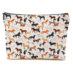 Blue Leaves cute horse makeup bag front view shows a vibrant print for daily travel.