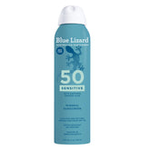 Blue Lizard Sensitive SPF 50 spray on arm for easy application.