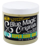 Blue Magic Originals Super Sure Gro bottle closeup showing nourishing formula for healthier hair.