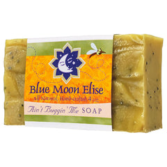 Blue Moon Elise Ain't Buggin Me Citronella soap packaging highlights natural ingredients for outdoor use