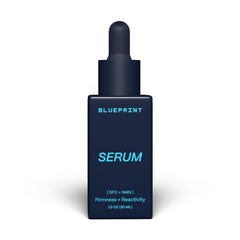 Blueprint Bryan Johnson serum bottle closeup for premium packaging and radiant-looking skin