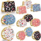 Blulu rectangle compact mirror with gold edge and floral design for purse touch-ups.