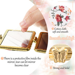 Blulu flower pocket mirror heart gold edge perfect for handbag vanity moments.