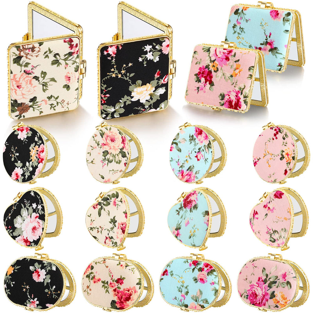 Blulu flower pocket mirror round gold edge for quick on-the-go touch-ups.