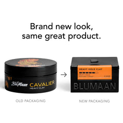 BluMaan Heavy Hold Clay packaging closeup emphasizes premium finish and versatility
