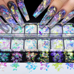 BMKKOT 12-colors holographic nail art sequins for dazzling color-shift manicures.