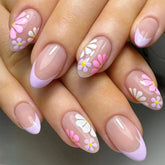 BMKKOT 24-piece flower press-on nails almond shape for fast stylish manicures
