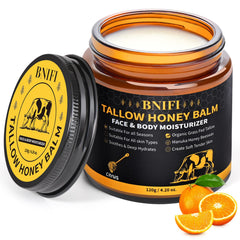 BNIFI Tallow and Honey Balm on the face hydrates and softens dry skin with citrus aroma.
