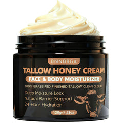 BNNBRGA Tallow Honey Cream jar closeup shows whipped texture for deep hydration