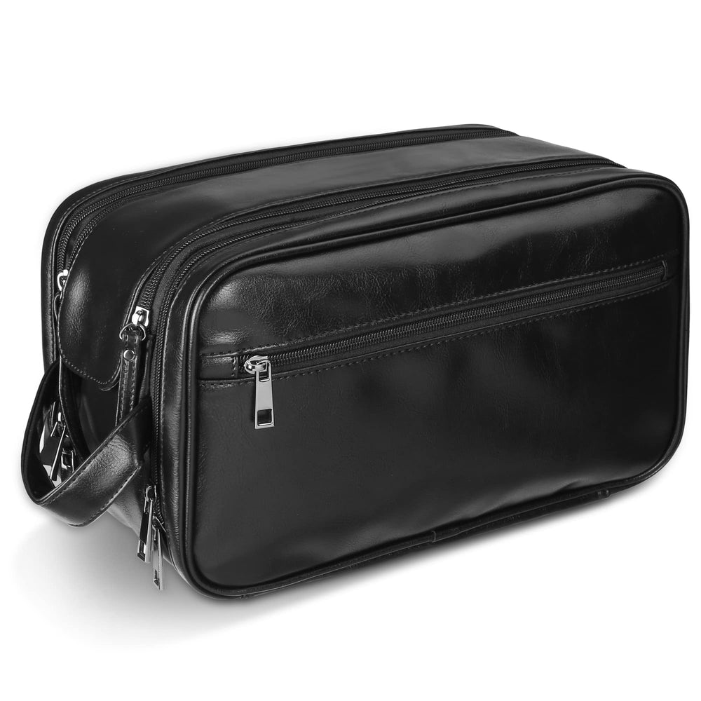 BNSPOCKET leather travel toiletry bag in hero shot with glossy finish for durable packing.