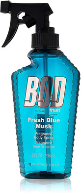 Bod Man Fresh Blue Musk body spray bottle front offers casual daily fragrance