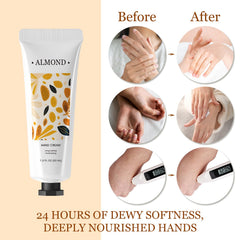 BODY & EARTH hand cream absorption close-up shows lightweight, non-greasy hydration.