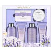 Body & Earth lavender spa gift box with purple ribbon for relaxation and gifting.