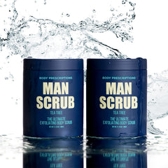Body Prescriptions Tea Tree infused scrub closeup highlighting refreshing, revitalized skin.