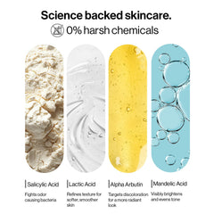 Bodywise Probiotic Toner concept on skin illustrates gentle exfoliation and freshness.