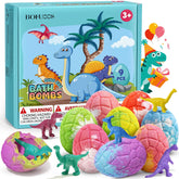 Bofuoos dinosaur bath bombs in rainbow colors for playful, colorful bath-time fun.