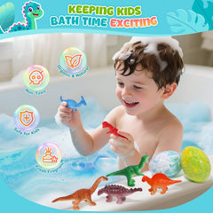 Kids enjoy colorful fizz and bubbles from Bofuoos dinosaur bath bombs.