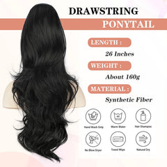 BOGSEA long wavy hair extension in 1B shade blending with dark hair