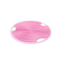 Boie USA Flat Body Scrubber pink closeup shows silicone-like texture for gentle exfoliation.