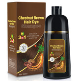 BOJICA Hair Dye Shampoo chestnut brown coverage on dry hair for quick, even results.