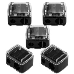 BokWin 5Pcs cosmetic sharpener in black with dual holes for two pencil sizes.