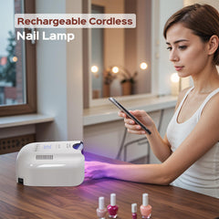 BOLASEN cordless UV nail lamp side view, travel-ready for quick gel nails.