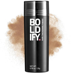 Boldify Hair Fibers 28g jar closeup shows natural blend and instant fullness