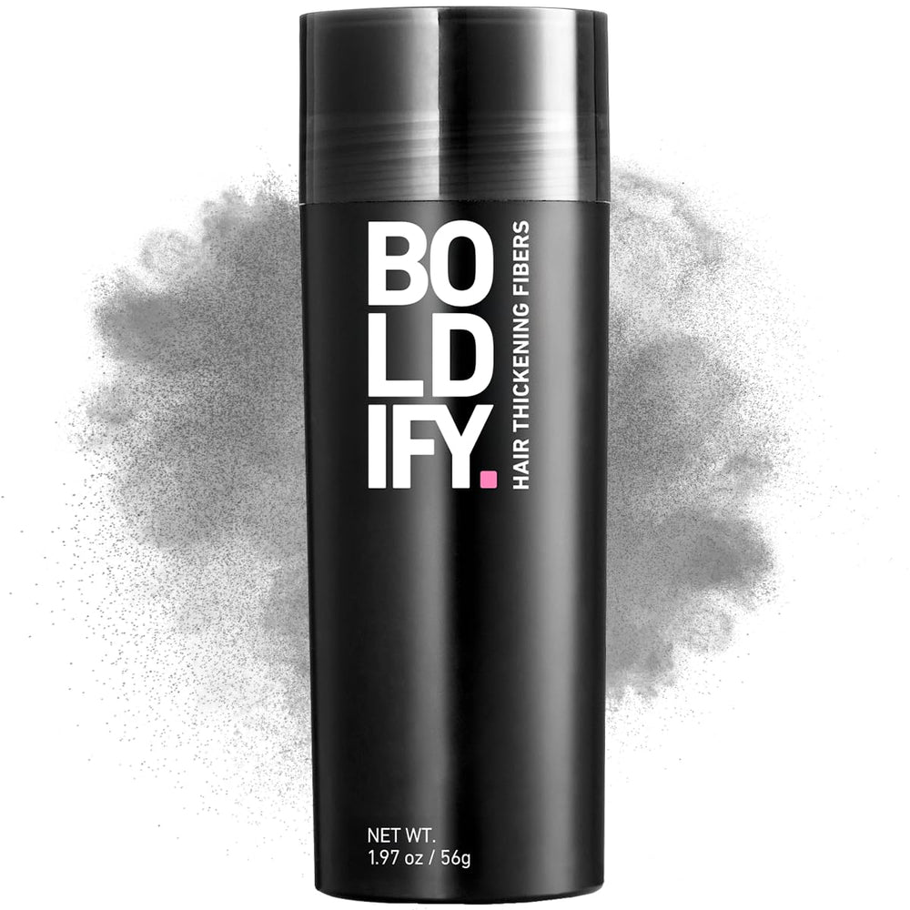 Boldify Hair Fibers 56g container provides natural root coverage.