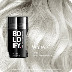 Boldify Hair Fibers application dusting closeup shows easy, mess-free use.