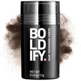 Boldify Hair Fibers packaging close-up highlighting natural-looking fullness.