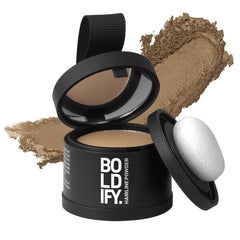 Boldify Hairline Powder applied to the forehead for instant natural coverage